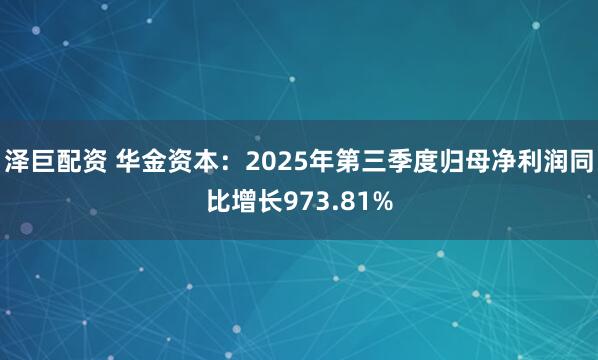 泽巨配资 华金资本：2025年第三季度归母净利润同比增长973.81%